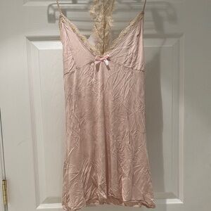 Delicate & Sexy Lace-Trim Pink Slip Nightdress